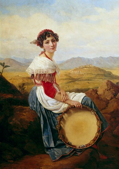Roma kırsalından bir köylünün portresi, elinde tef tutan genç bir İtalyan müzisyen. Louis Leopold Robert