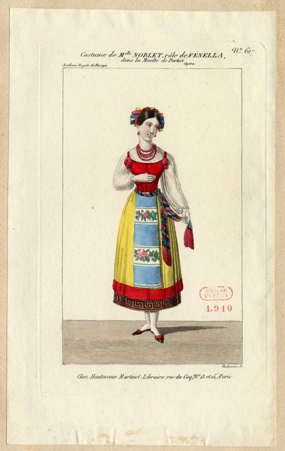 Bayan Noblet Fenella olarak. Opera La muette de Portici için kostüm tasarımı, 1828. by Louis Maleuvre