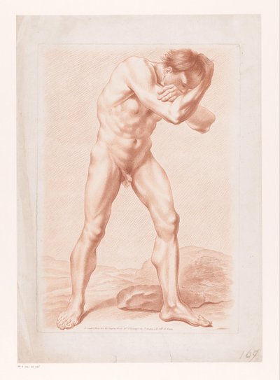 Kollarını başının etrafında katlanmış çıplak adam ayakta by Louis Marin Bonnet (attributed to)