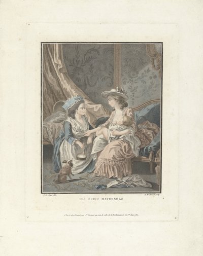 çocuk ve hizmetçi ile anne Les soins maternels (nesne üzerindeki başlık) by Louis Marin Bonnet