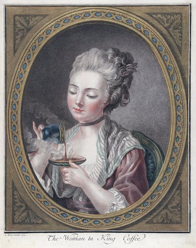 Kahve İçen Kadın - Bonnet, Louis-Marin (1743-1793) - 1774 - Gravür, suluboya - 28,7x23,4 - Özel Koleksiyon by Louis Marin Bonnet