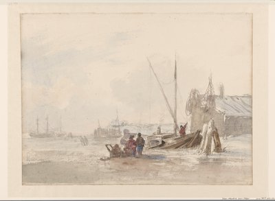 Ön planda bir tekne ile balıkçılar ile plaj sahnesi by Louis Meijer