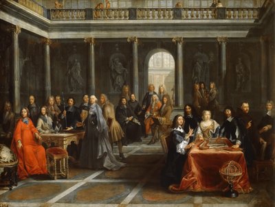 İsveç Kraliçesi Christina, sarayıyla çevrili by Louis Michel Dumesnil the Younger