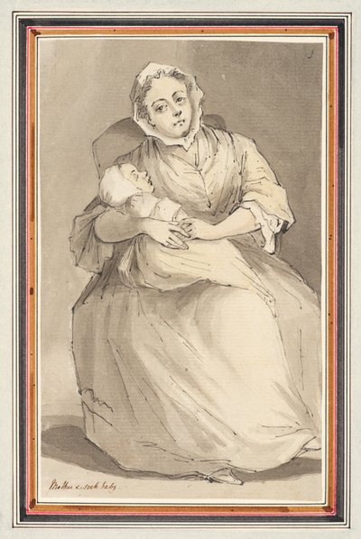 Oturan kadın ve çocuk (kalem, kalem ve mürekkep ve kağıt üzerine sulu boya) by Louis Philippe Boitard