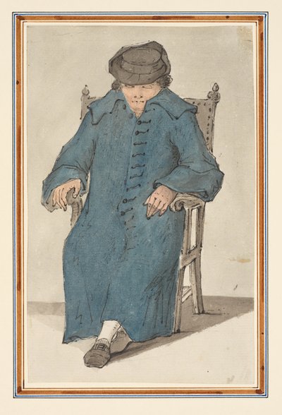 Bir sandalyede oturan Uyuyan Adam Çalışması (kalem, tükenmez kalem, mürekkep ve kağıt üzerine sulu boya) by Louis Philippe Boitard