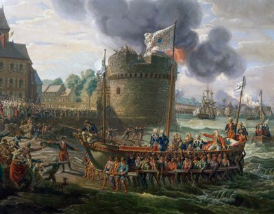 Louis XVI, 23 Haziran'da Cherbourg limanını ziyaret ediyor by Louis Philippe Crepin