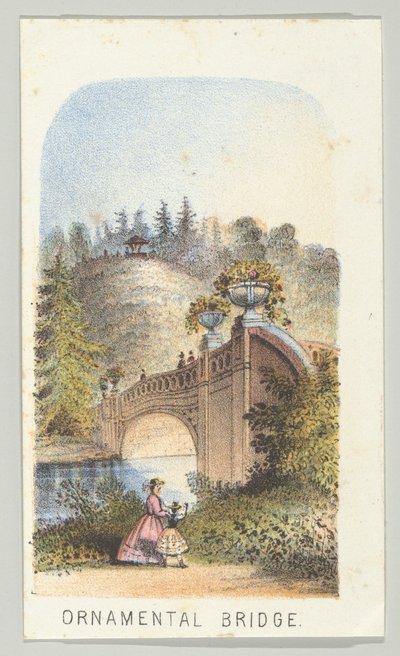 Ornamental Bridge, diziden, Views in Central Park, New York, Bölüm 2, 1864. by Louis Prang