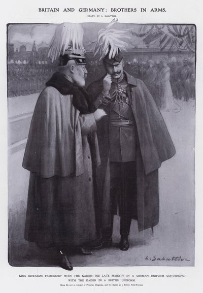 Kral Edward VII, Prusya Ejderhalarının Albayı olarak giyinmiş ve Kaiser Wilhelm II, İngiliz Mareşal (lito) gibi giyinmiş by Louis Remy Sabattier