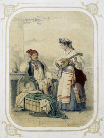 Napoli Krallığında Aile, İtalya - Louis Lassalle tarafından resmedilen “” Album du jeune voyageur””da by Louis Simon Lassalle