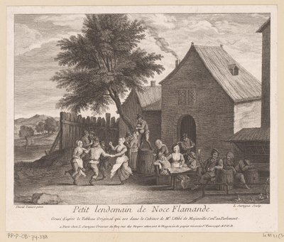 Bir hanın önünde parti şirketi ile Flaman köy sahnesi Petit lendemain de noce Flamande (nesne üzerindeki başlık) by Louis Surugue