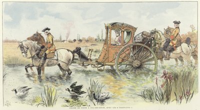 Bir nehirden geçerken at arabasına binen bir kadın by Louis Vallet