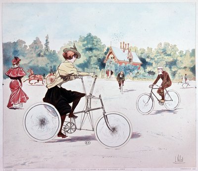Bisikletli kadın - çizim L. Vallet by Louis Vallet