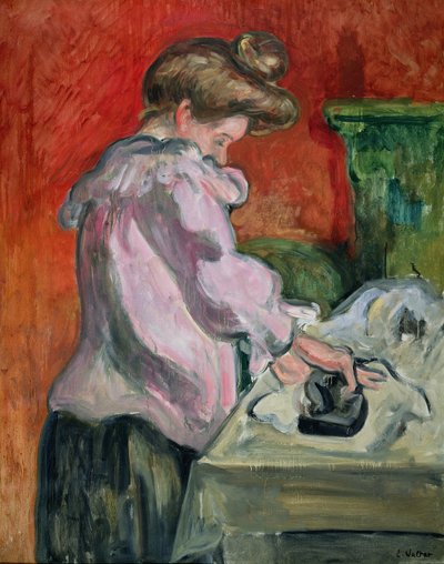 Ütüleyen Kadın (tuval üzerine yağlıboya) by Louis Valtat