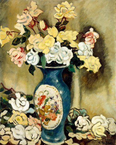 Mavi Vazoda Kırmızı Gül Buketi, 1920 dolayları (tuval üzerine yağlı boya) by Louis Valtat