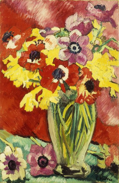 Anemon ve Nergisli Kristal Vazo; Vazo Kristali, Anemonlar ve Jonquilles by Louis Valtat