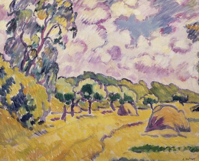 Saman Yığınlı Manzara (tuval üzerine yağlı boya) by Louis Valtat