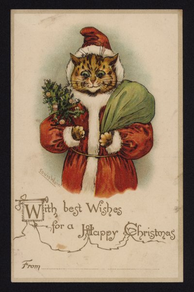 Noel Baba olarak kedi, Noel tebrik kartı (chromolitho) by Louis Wain