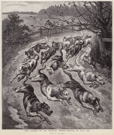 Av mevsiminin başlangıcında tazılar çığlıklar içinde (lito) by Louis Wain