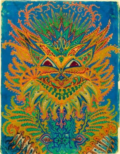 Kaleydoskop Kedileri: mavi üzerine kedi deseni by Louis Wain
