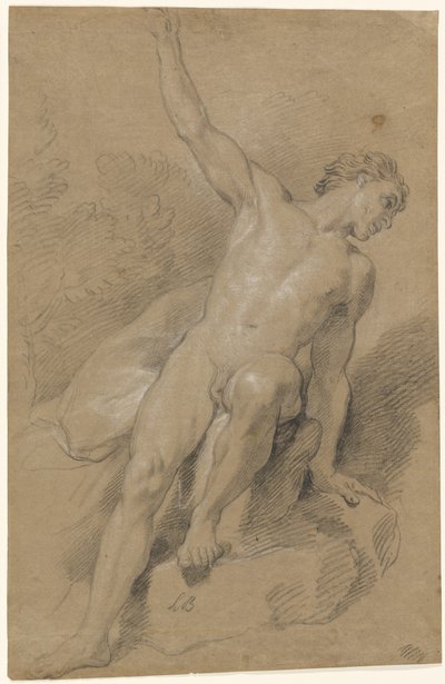 Kayaların Üzerinde Oturan Çıplak Erkek by Louis de Boullogne the Younger