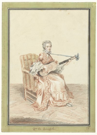 Madam de Montainville'in gitar çalan portresi by Louis de Carmontelle