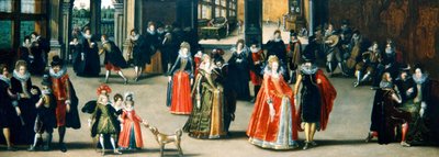 Bir iç mekanda dans eden zarif figürler (panelde yağlı boya) by Louis de Caullery