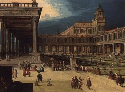 Bir Rönesans Sarayının Bahçeleri ve Avlusu (panel) by Louis de Caullery
