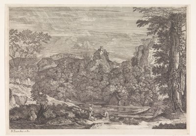 Üç keşiş ile manzara by Louis de Châtillon