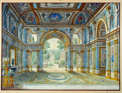 Bir parka açılan bir sarayın portikosu. Louis De Saint Ange (1780-1831) tarafından yapılan gravür by Louis de Saint Ange Desmaisons