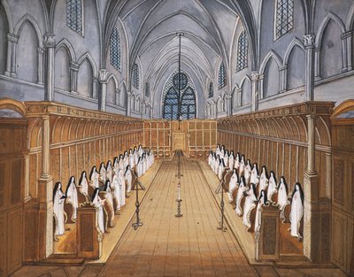 Port-Royal des Champs Manastırı, kilisede rahibelerin korosu (çizim) by Louise Magdeleine Hortemels