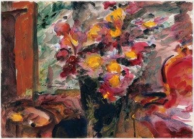 Bir masada çiçek vazo. 1922 by Lovis Corinth