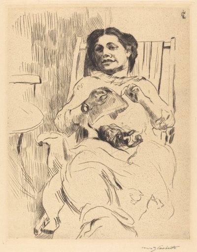 kadın, ile, iğne işi by Lovis Corinth