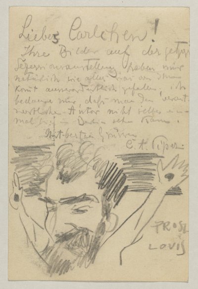 Lovis Corinth'den Carl Strathmann'a: kartpostal, posta damgası 16 Ocak 1903 by Lovis Corinth