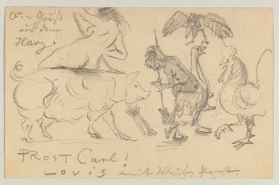 Lovis Corinth'den Carl Strathmann'a: posta damgası 21 Temmuz 1905 olan kartpostal by Lovis Corinth