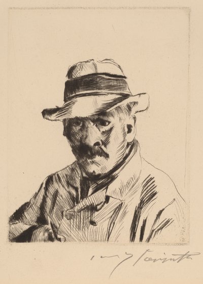 Hasır Şapkalı Otoportre, Göğüs Boyu by Lovis Corinth