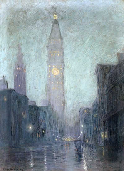 Madison Avenue at Twilight (pastel on brown paper) by Lowell Birge Harrison