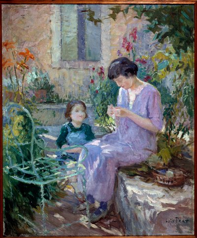 Madam Prat ve kızı bahçede Joseph Loys Prat (1879-1934), 20. yüzyıl. Donzere Belediye Başkanı. by Loys Prat