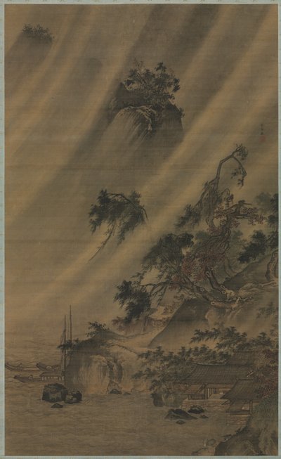 Bir Yağmur Fırtınasında Nehir Köyü, c. 1480-1507. by Lu Wenying