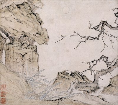 Nergis, Manzarada Erik Ağacı (kağıt üzerine mürekkep ve renkli) by Lu Zhi