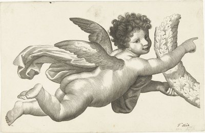 Çelenk ile yüzen putto by Lubertus Teunis van Deth