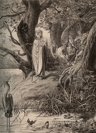 Balıkçı kuşların özürü, Saint Martin tarafından Loire kıyılarının sakinlerine anlatıyor - Luc Olivier Merson (1846-1920) tarafından gravür by Luc Oliver Merson