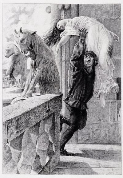 Quasimodo can ve Esmeralda - “Notre Dame de Paris”te, Victor Hugo, Luc Olivier Merson, gravür, Gery Bichard, ed. E. Testard, Paris by Luc Oliver Merson