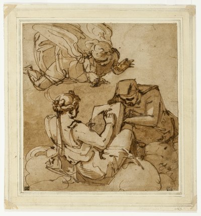 Alegorik Konu (İki Kâhinin Üstündeki Melek) by Luca Cambiaso