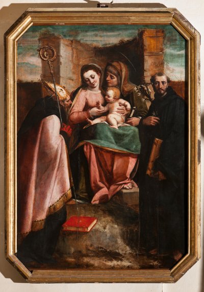 Cenova, Duomo (Aziz Lawrence Katedrali), içeride, Vaftizhane (eski Aziz John Kilisesi): "Aziz Anne, Bari Aziz Nikolaos ve Tolentino Aziz Nikolaos arasında Madonna ve Çocuk", Luca Cambiaso by Luca Cambiaso