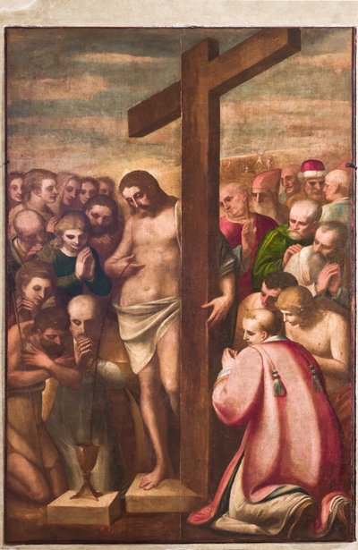Cenova, Duomo (Aziz Lawrence Katedrali), kutsallık, şapel: "Azizler tarafından tapılan Eucharistic Mesih", Luca Cambiaso tarafından, yaklaşık 1580 by Luca Cambiaso