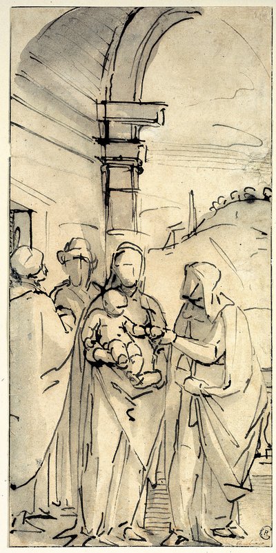 Aziz Anne ve Joachim ile Kutsal Aile by Luca Cambiaso