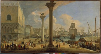 Molo ve Ducal Sarayı (Venedik, İtalya) - Resim Luca Carlevaris (1663-1730), tuval üzerine yağlıboya, yaklaşık 1710, 64x121 cm - Ducal Sarayı ile Molo, Luca Carlevaris tarafından tuval üzerine yağlıboya - Devlet İnziva Yeri, St -Petersburg by Luca Carlevaris