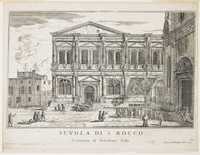 St. Rocco Kardeşliği'nin Görünümü, Venedik Binaları ve Manzaraları'ndan bir levha, 1703, 1750-53 by Luca Carlevaris