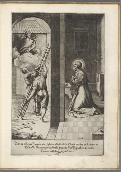 Filippo Neri, Vallicella Life of Saint Filippo Neri'de (dizi adı) Mary'yi Santa Maria'nın çatısını taşırken görüyor by Luca Ciamberlano