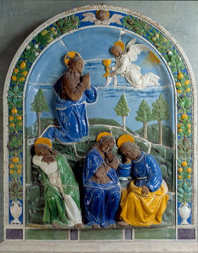 Zeytin Dağında İsa Seramik 15.yy. Luca della Robbia (1400-1482) tarafından boyanmış ve verniklenmiştir. Paris, Louvre Müzesi by Luca Della Robbia